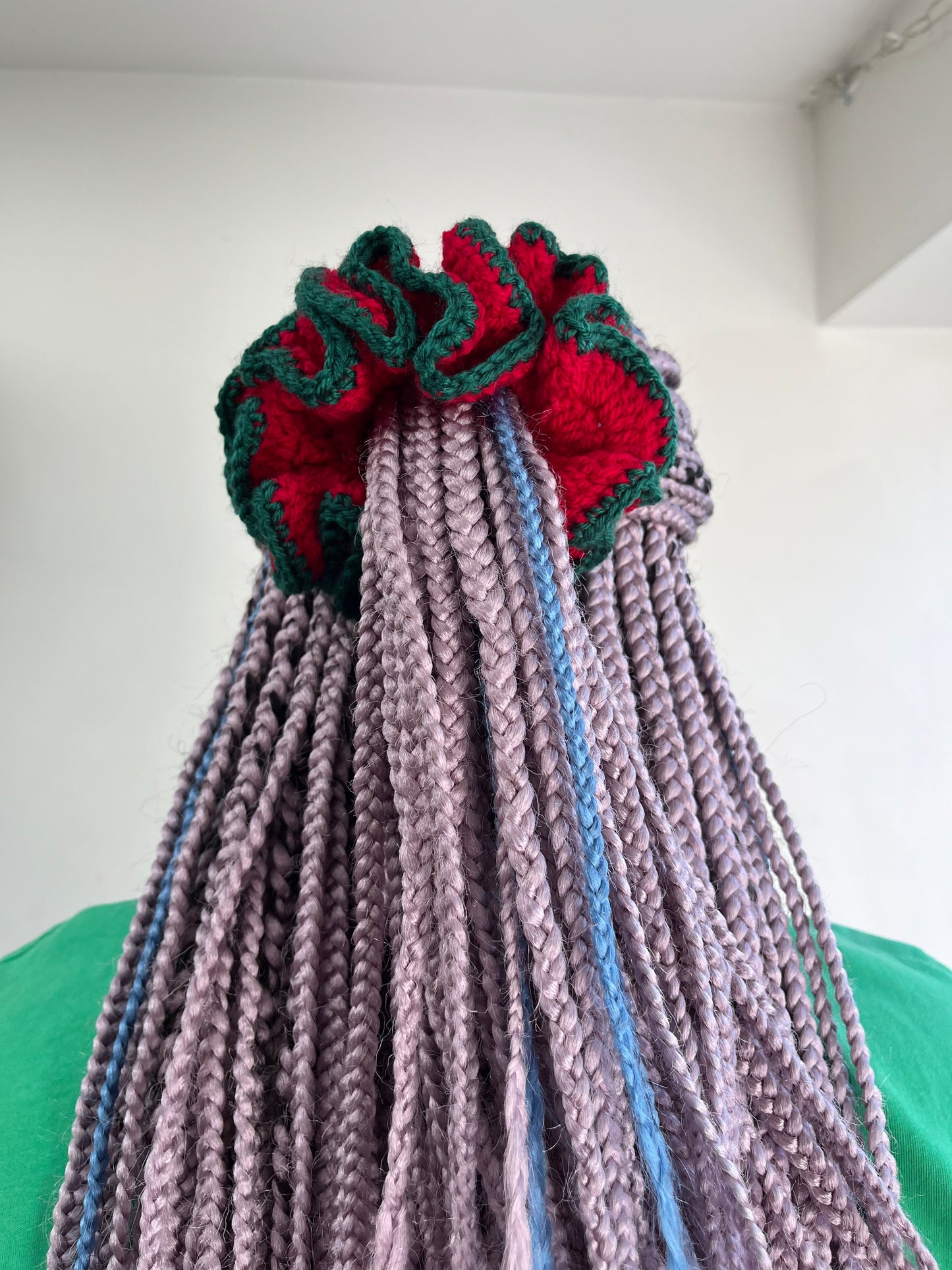 Red and dark green Medium scrunchie