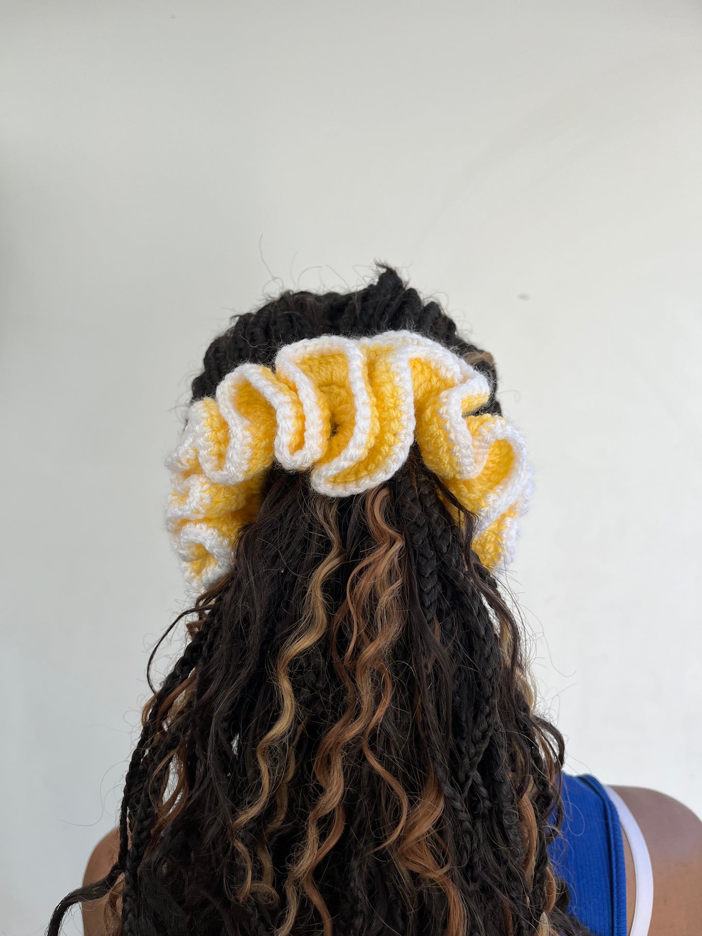 Yellow and white medium scrunchie