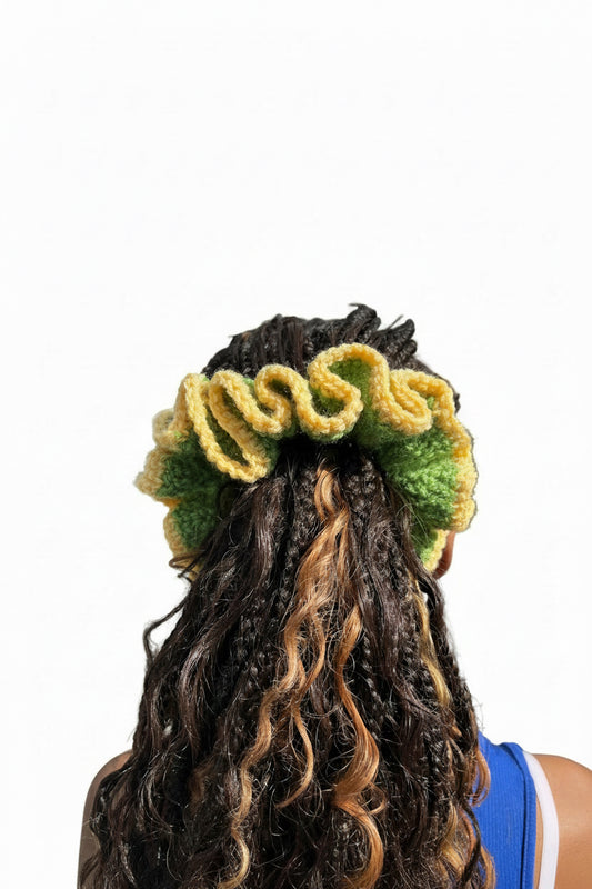 Medium sunny yellow and green scrunchie