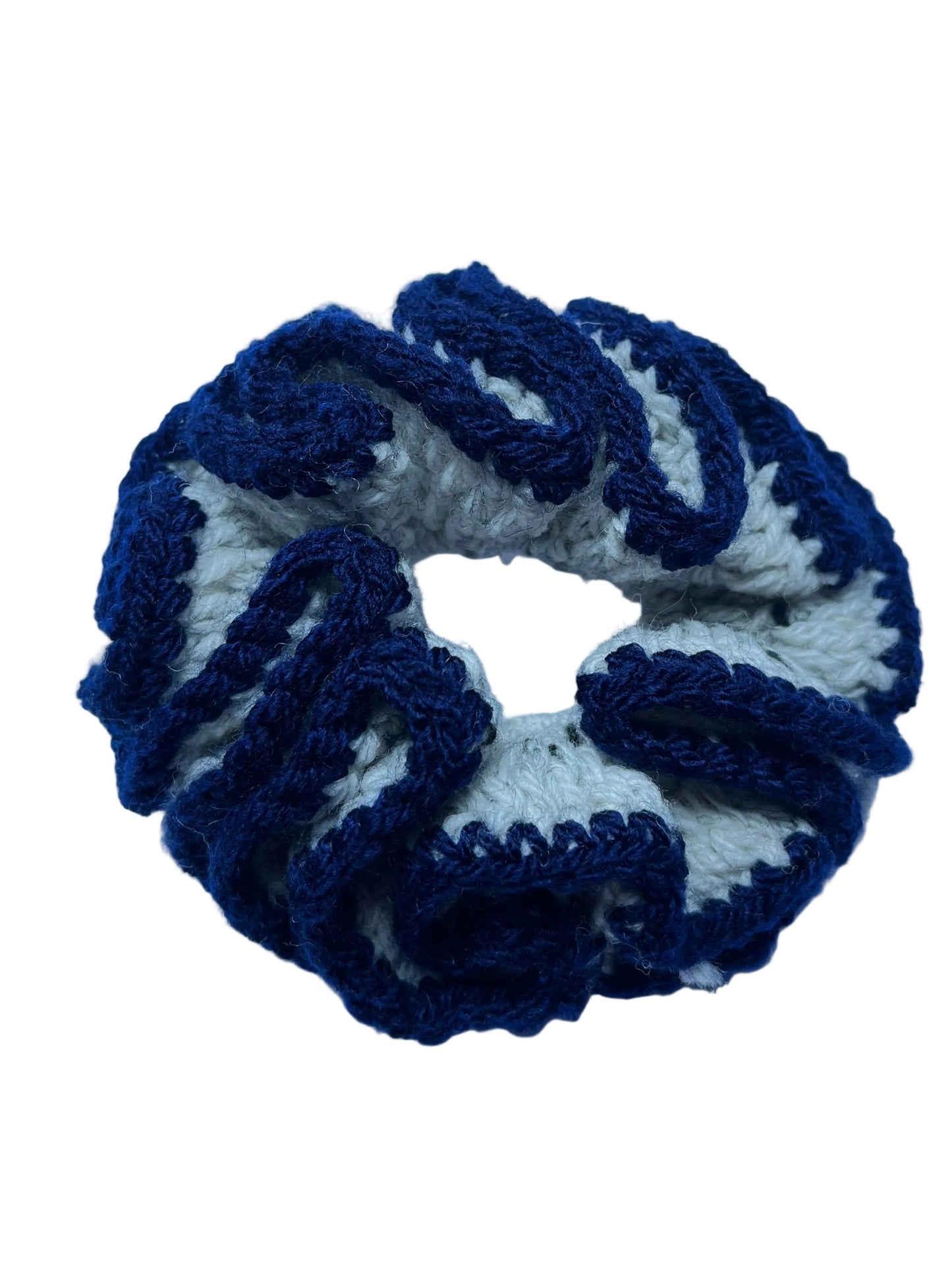 Medium navy and light grey coloured scrunchie