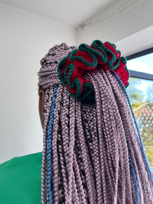 Red and dark green Medium scrunchie